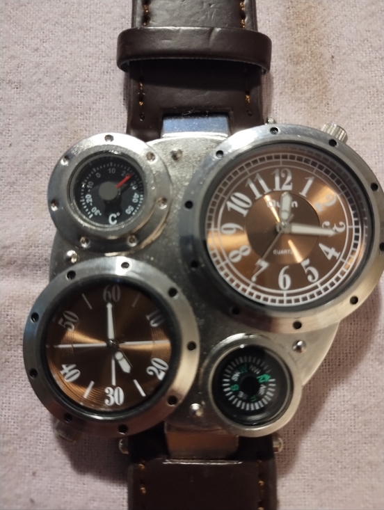 Oulm Other - Oulm Men's Multifunction Brown Leather Strap Watch with Compass and Thermometer